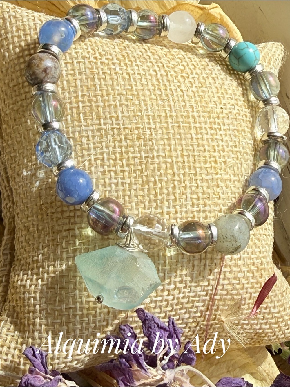 Bracelet – blue stones + Aura Quartz